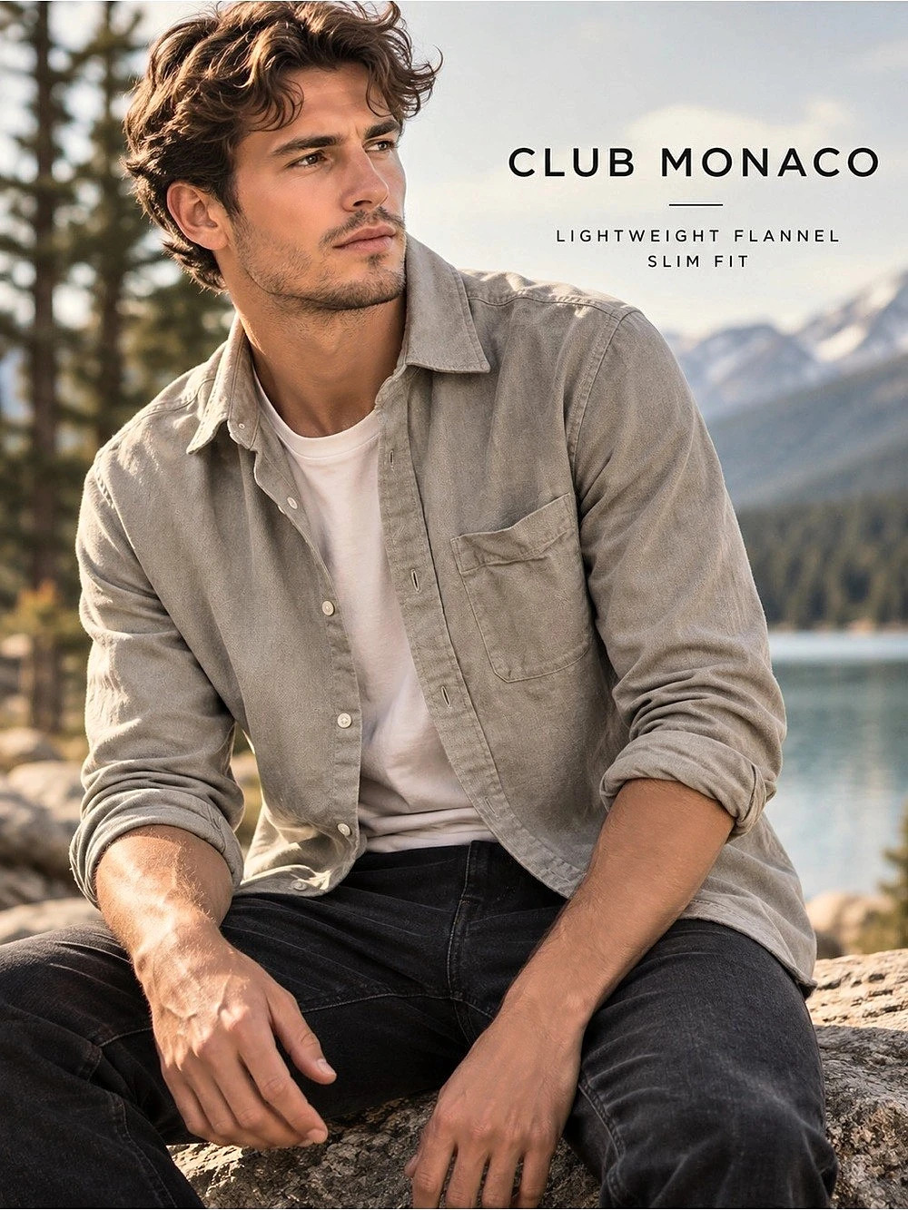 Club Monaco | Lightweight Flannel | Slim Fit Shirt | Warm Sage Grey | Small